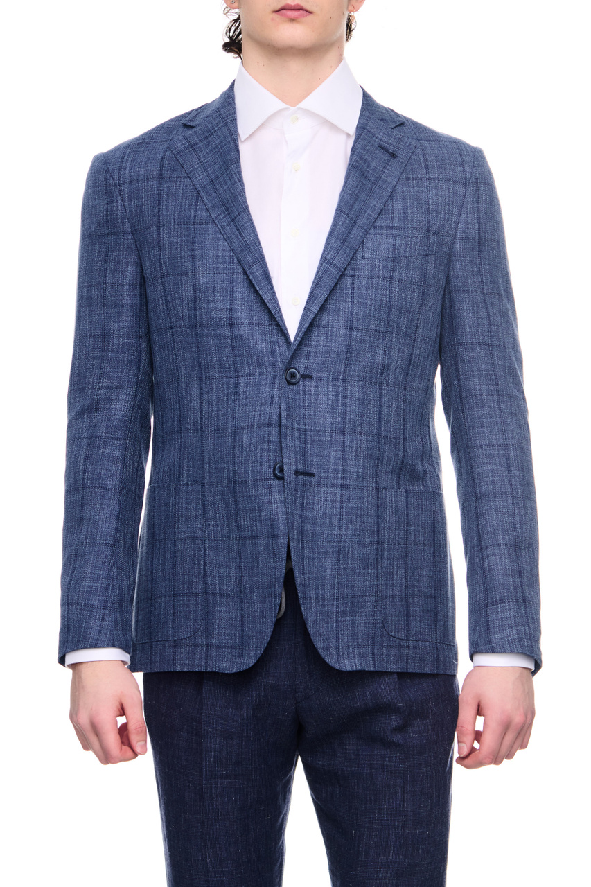 Пиджак из хлопка с добавлением шерсти|Основной цвет:Синий|Артикул:91XY76-3116214 | Фото 1