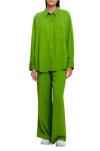 Однотонная блузка из вискозы|Основной цвет:Зеленый|Артикул:201763 | Фото 2