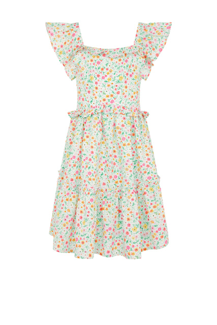 Платье с оборками и  цветочным принтом|Основной цвет:Зеленый|Артикул:113267 | Фото 1