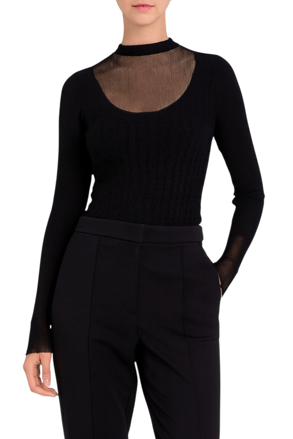 Джемпер с полупрозрачной вставкой|Основной цвет:Черный Женский TWINSET Milano Джемпер с полупрозрачной вставкой (цвет ), артикул 252AT3020 | Фото 3