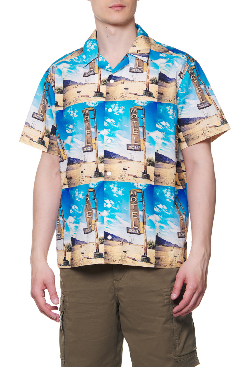 Рубашка из натурального хлопка с принтом|Основной цвет:Разноцветный|Артикул:50467574 | Фото 1