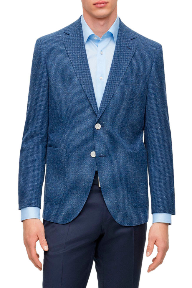 Пиджак из шерсти и шелка|Основной цвет:Синий|Артикул:50489422 | Фото 1