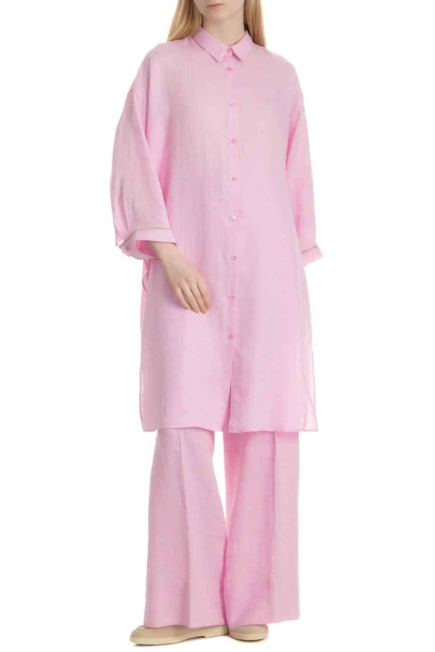 Рубашка из чистого льна|Основной цвет:Розовый|Артикул:S06293-02600 | Фото 1