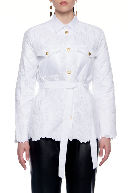 Куртка-рубашка с поясом на талии|Основной цвет:Белый|Артикул:D38ETCP22TRA | Фото 2