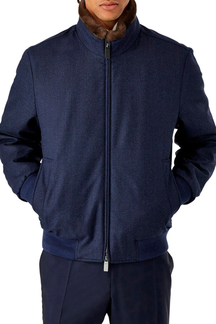 Куртка из шерсти на молнии со съемным меховым воротником|Основной цвет:Синий|Артикул:O40658SG02542 | Фото 2