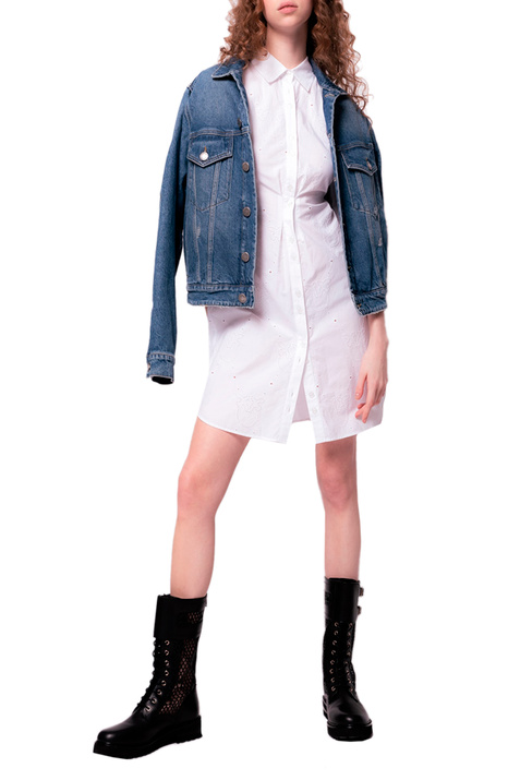 Pinko Платье-рубашка из поплина с ажурной вышивкой (Белый цвет), артикул 1G17JEY7V1 | Фото 3