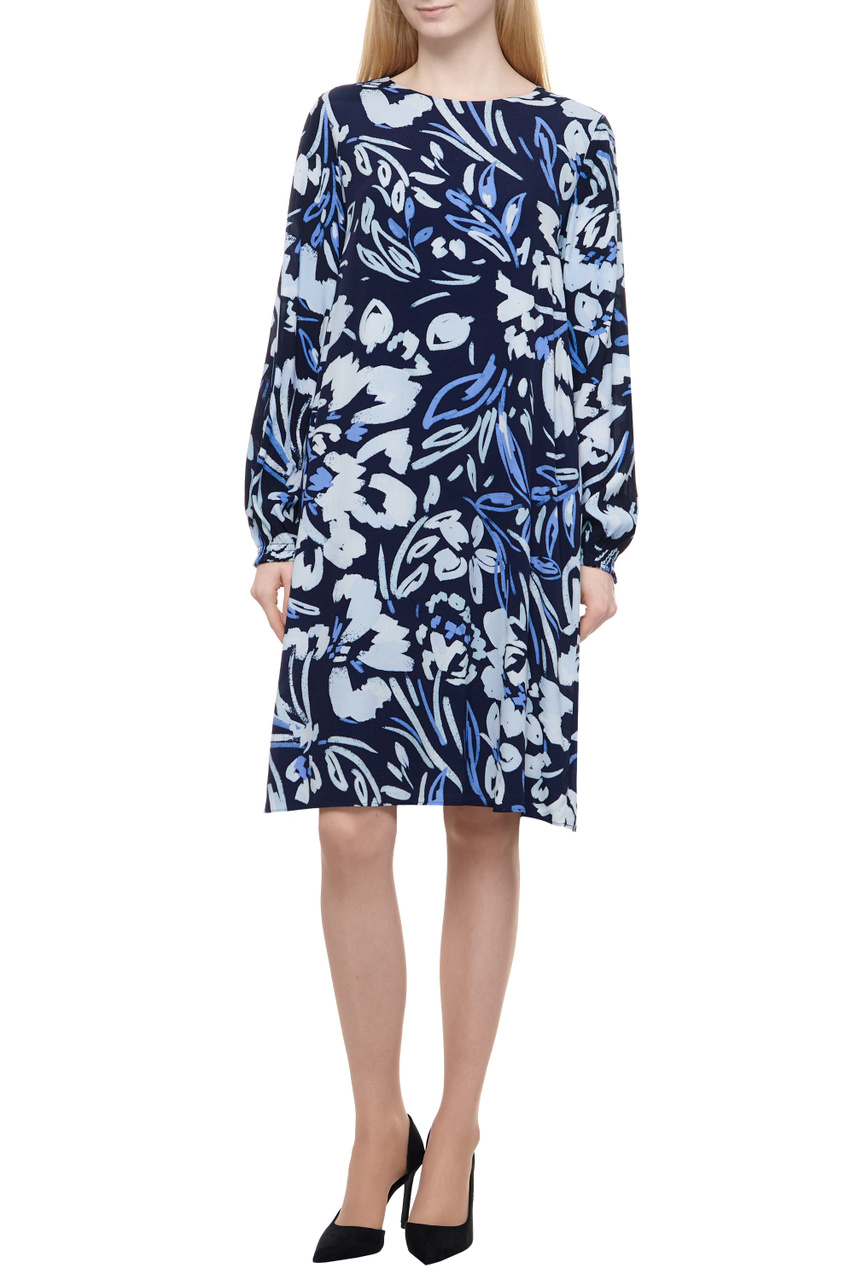 Платье свободного кроя с принтом|Основной цвет:Синий|Артикул:380007-31507 | Фото 1
