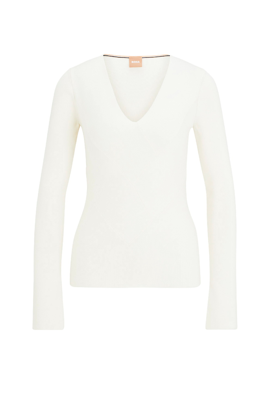 Пуловер в рубчик|Основной цвет:Белый|Артикул:50505680 | Фото 1