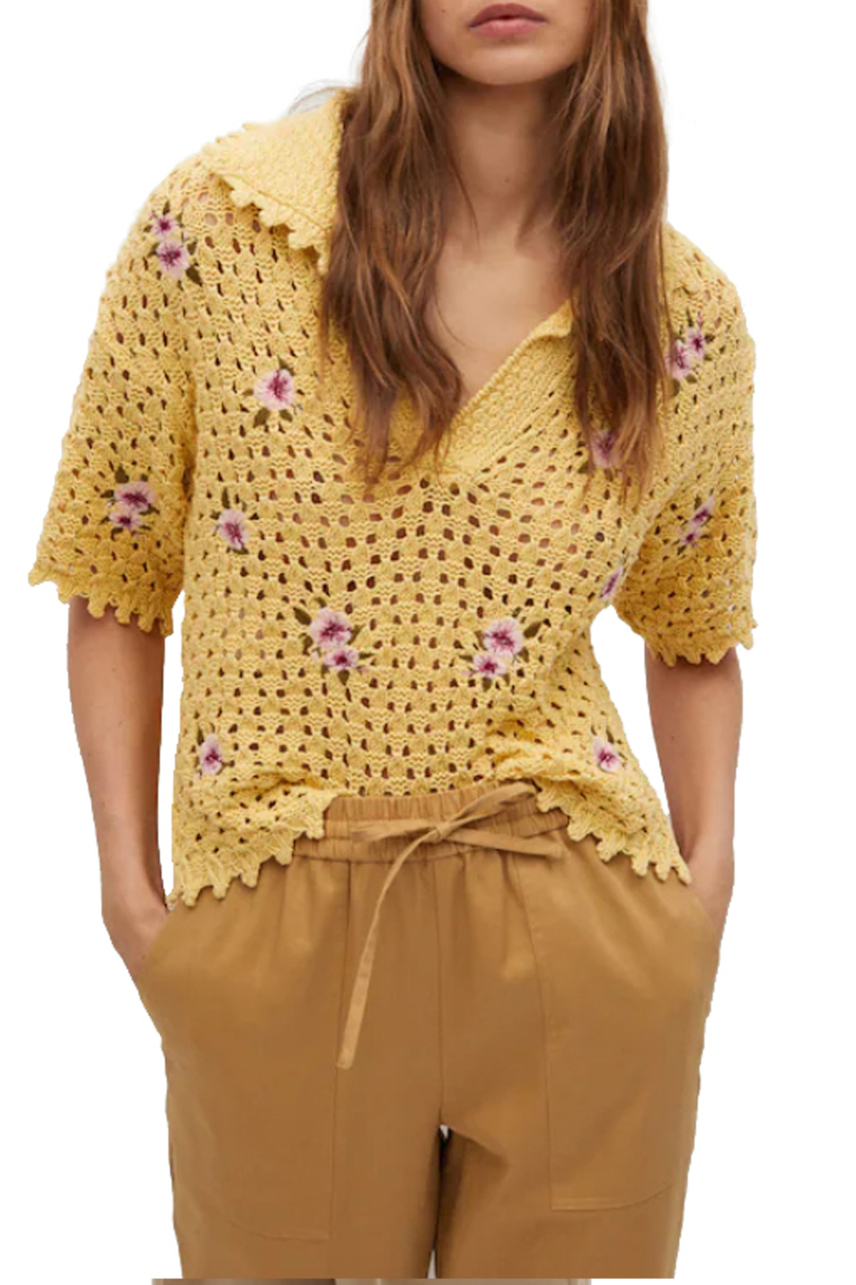 Mango Вязаная крючком рубашка-поло LOREA с цветочной вышивкой (цвет ), артикул 87095715 | Фото 3