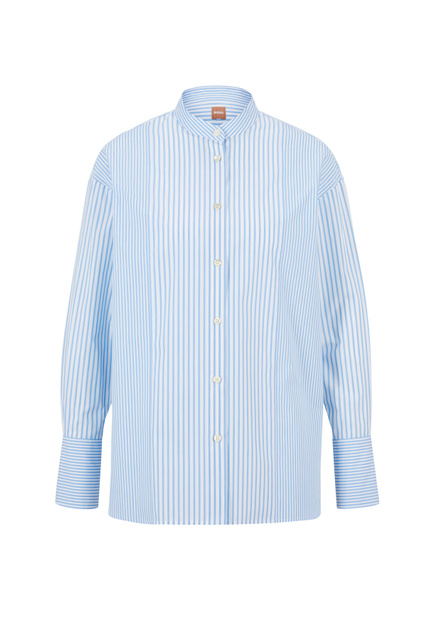 Рубашка из натурального хлопка с воротником-стойкой|Основной цвет:Голубой|Артикул:50487958 | Фото 1