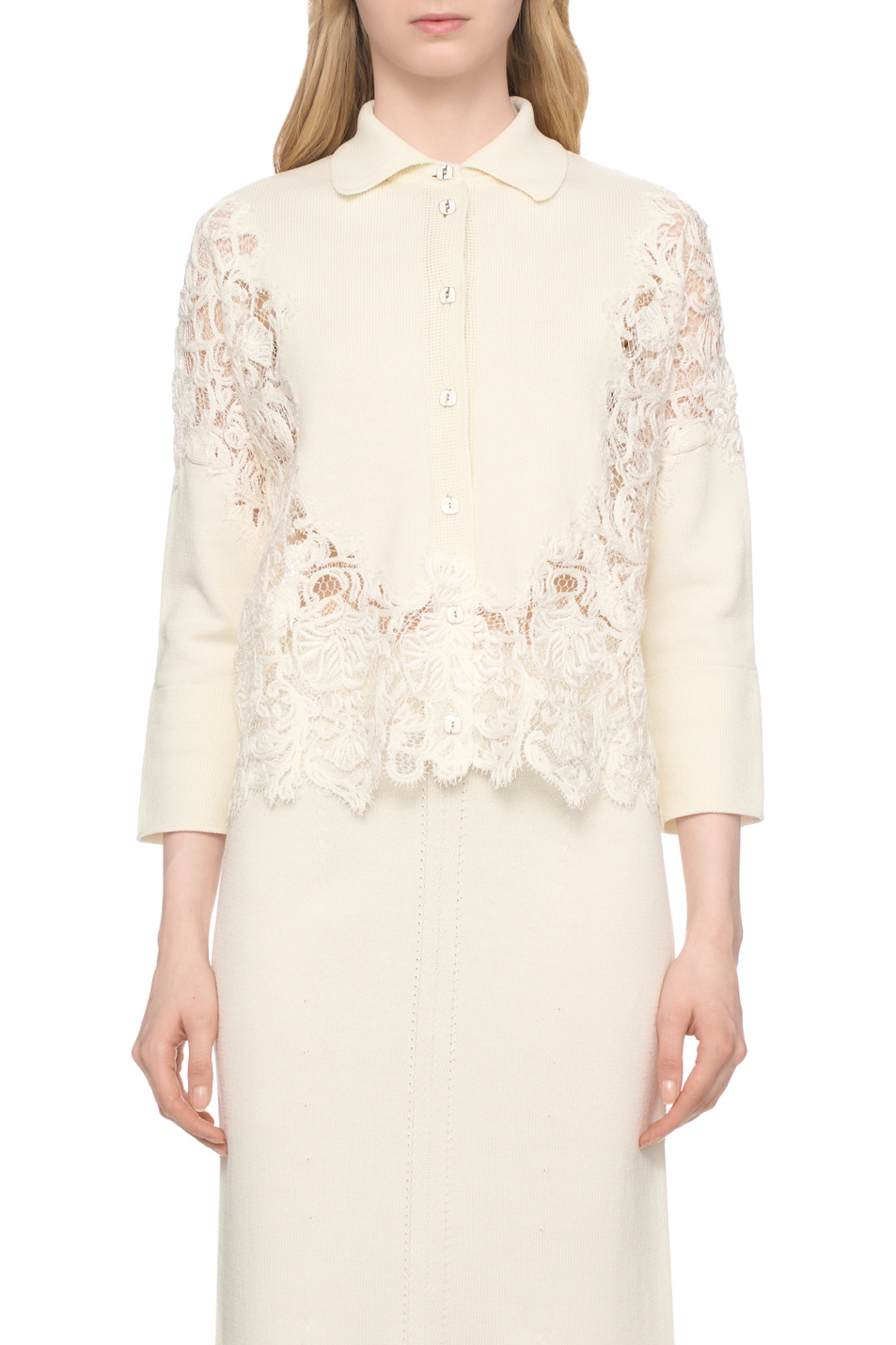 Женский ERMANNO SCERVINO Кардиган из хлопка с кружевом (цвет ), артикул D465K700APLCZ | Фото 4