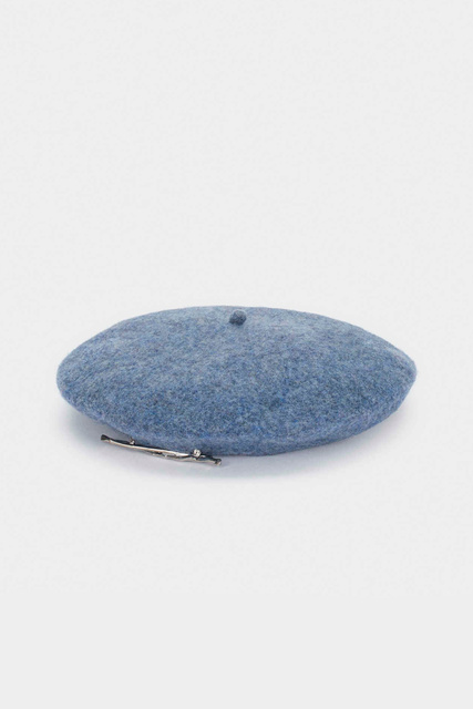 Берет из натуральной шерсти с брошью|Основной цвет:Синий|Артикул:182620 | Фото 1