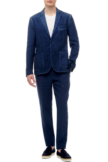 Льняной пиджак с накладными карманами|Основной цвет:Синий|Артикул:V0M89180000253S00 | Фото 2