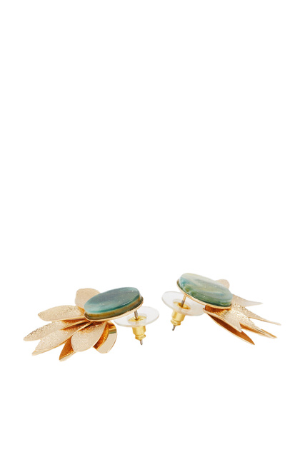 Серьги-гвоздики в форме цветка с камнем|Основной цвет:Зеленый|Артикул:201255 | Фото 2