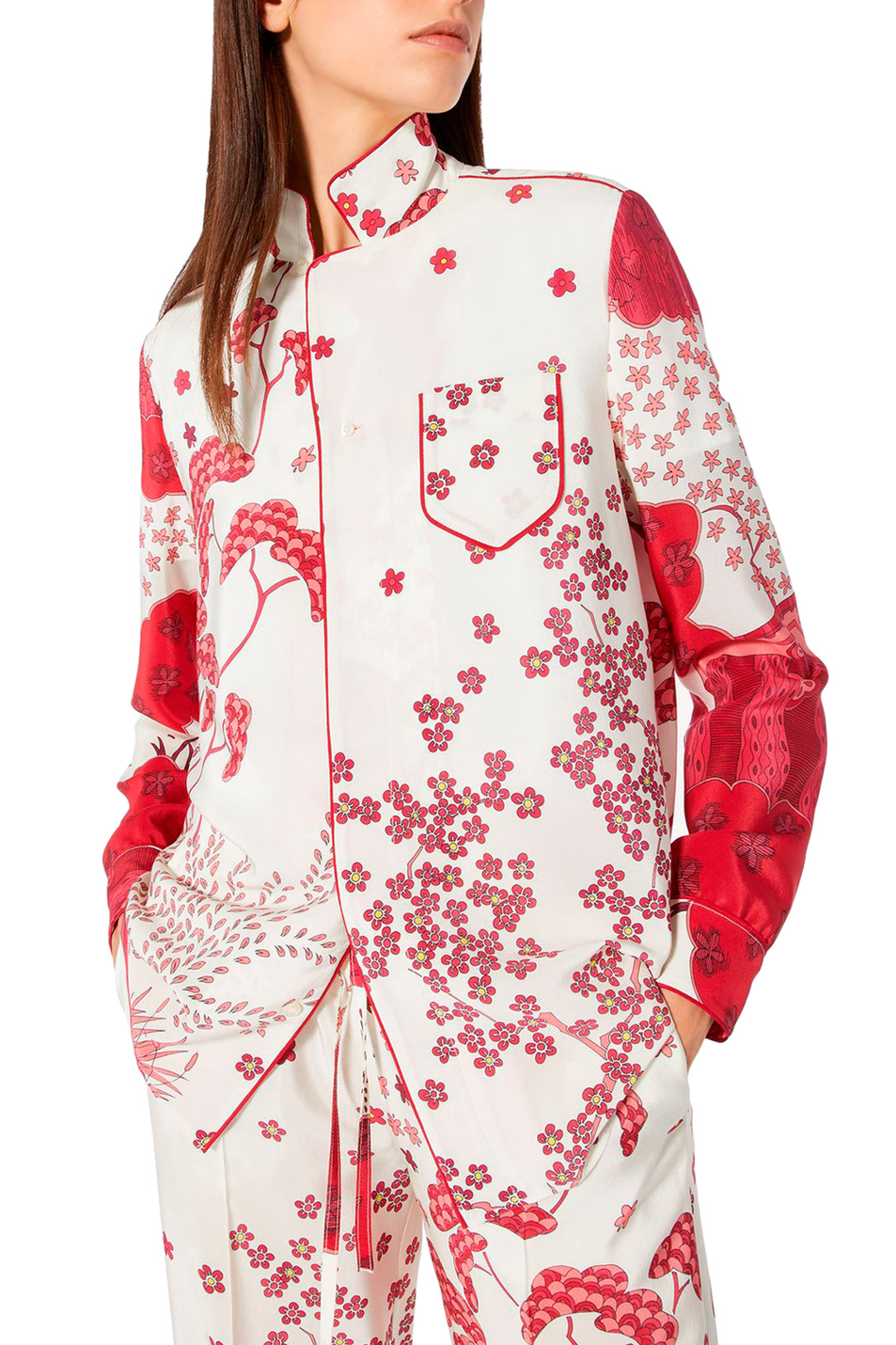 Red Valentino Рубашка в пижамном стиле из шёлка с принтом Asian Toile de Jouy (цвет ), артикул VR3ABF155M0 | Фото 3