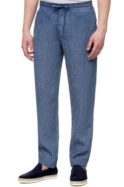 Льняные брюки с карманами|Основной цвет:Синий|Артикул:V0M299M000G077S00 | Фото 1