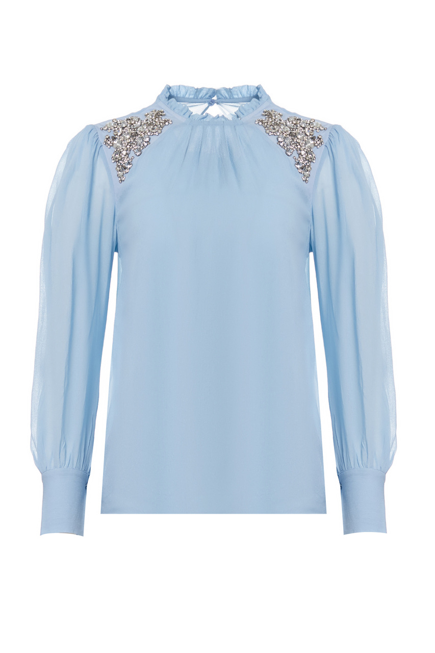 Блузка с декором на плечах|Основной цвет:Голубой|Артикул:CA2094T9326 | Фото 1
