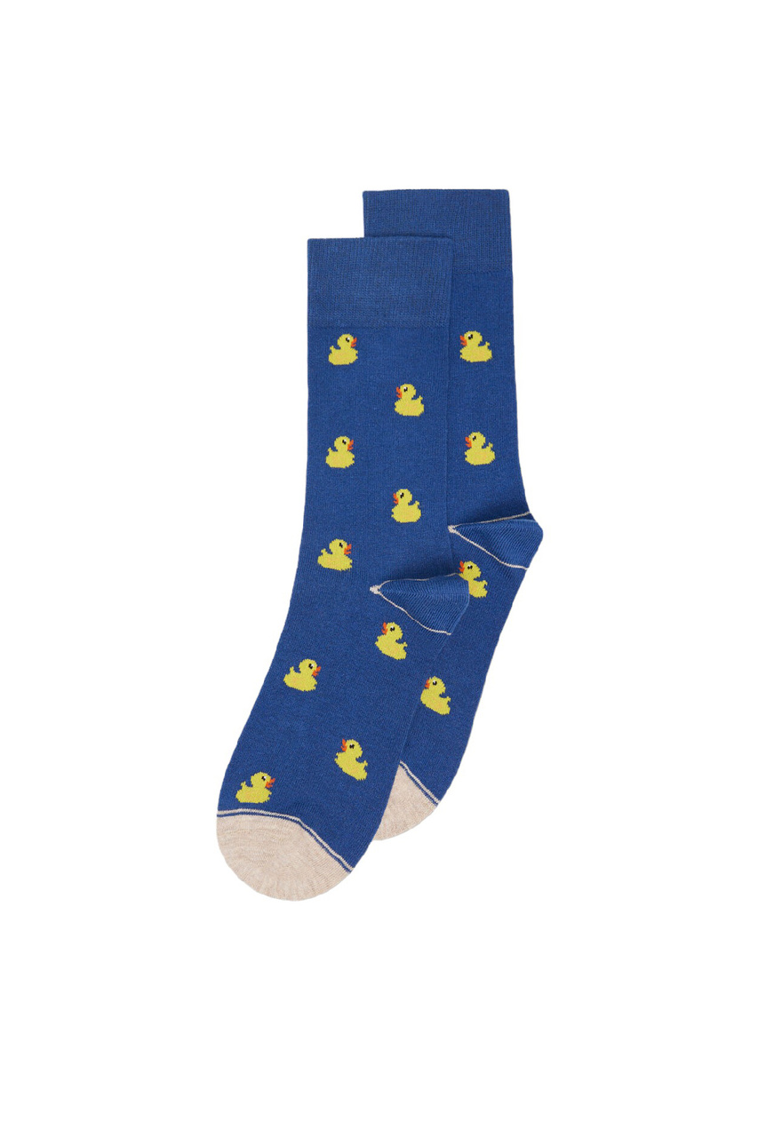 Носки из смесового хлопка с принтом|Основной цвет:Синий|Артикул:0656527 | Фото 1
