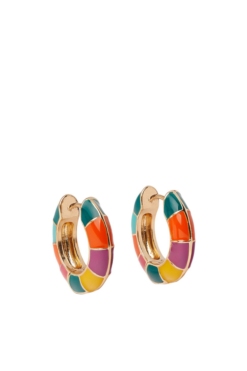 Серьги-кольца с эмалью|Основной цвет:Разноцветный|Артикул:220309 | Фото 1