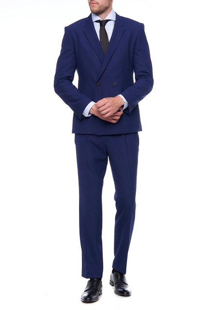 Двубортный пиджак из смесовой ткани с добавлением шерсти|Основной цвет:Синий|Артикул:50455719 | Фото 2