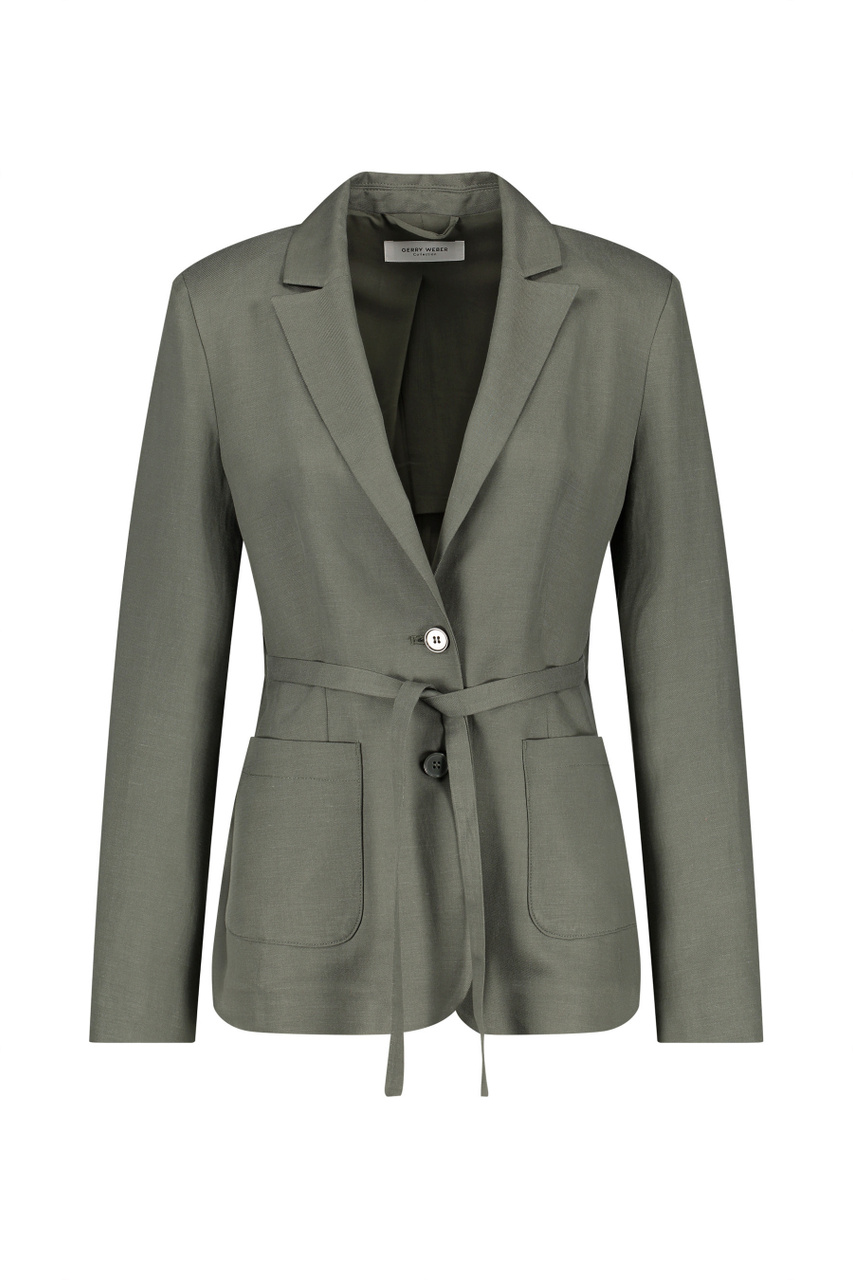 Пиджак приталенного кроя с поясом|Основной цвет:Оливковый|Артикул:130043-31289 | Фото 1
