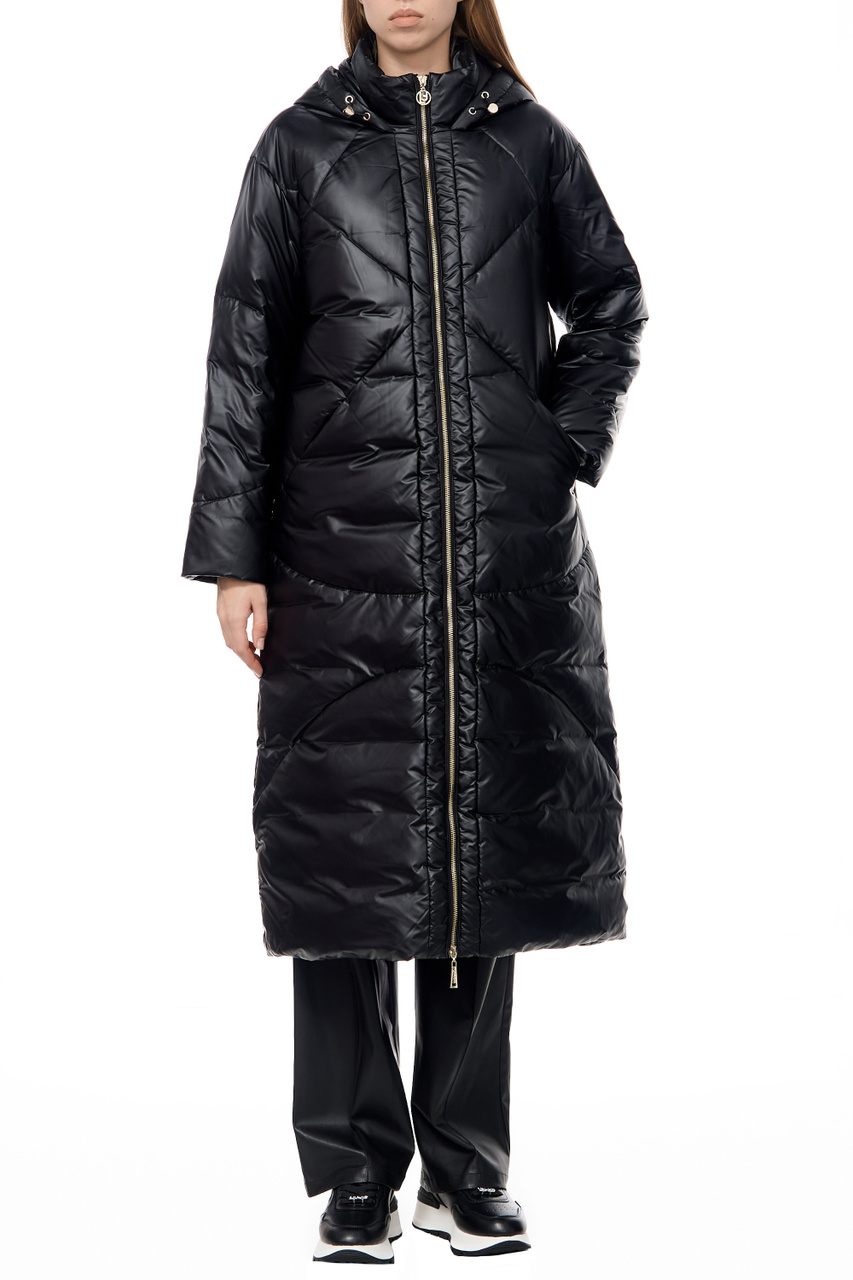 Пальто стеганое с капюшоном|Основной цвет:Черный|Артикул:TF3010T3584 | Фото 1