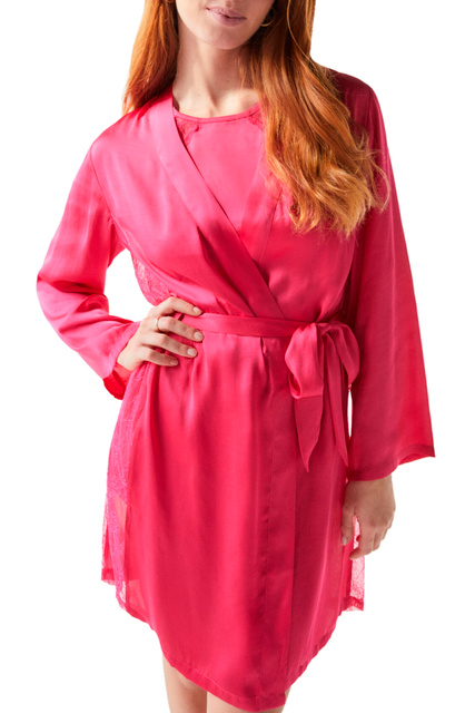 Однотонный халат с поясом|Основной цвет:Розовый|Артикул:2535951 | Фото 2