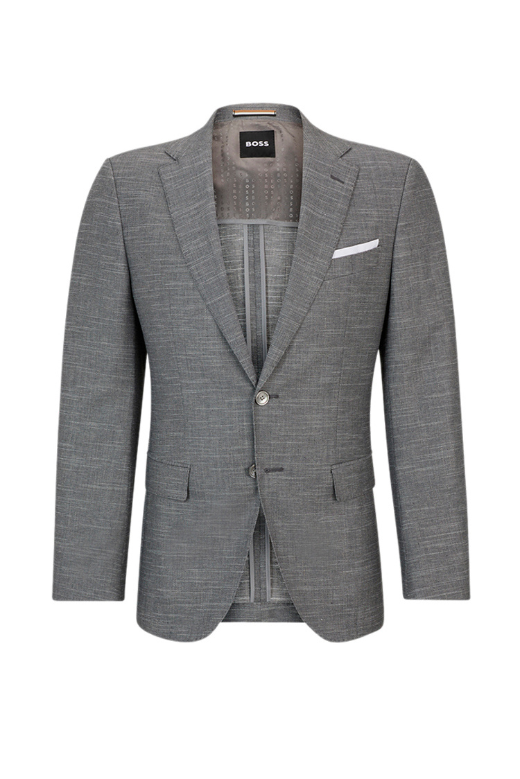 Пиджак из смесовой шерсти с добавлением хлопка и льна|Основной цвет:Серый|Артикул:50509548 | Фото 1