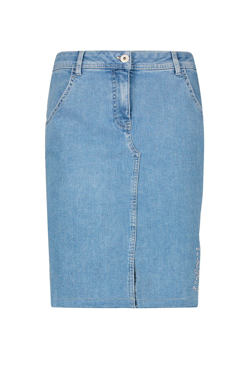 Джинсовая юбка из эластичного хлопка|Основной цвет:Голубой|Артикул:110018-11148 | Фото 1