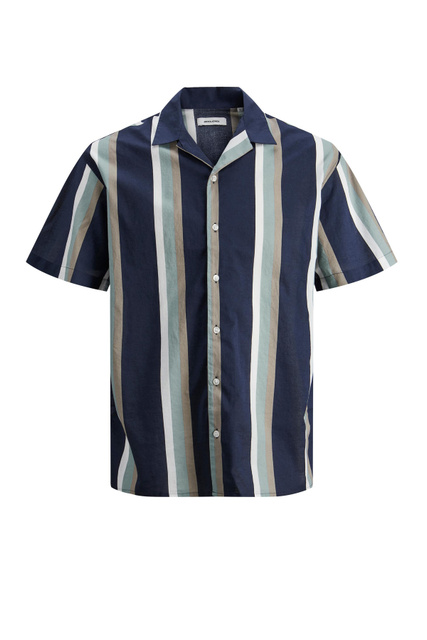 Рубашка с коротким рукавом и принтом|Основной цвет:Синий|Артикул:12199517 | Фото 1