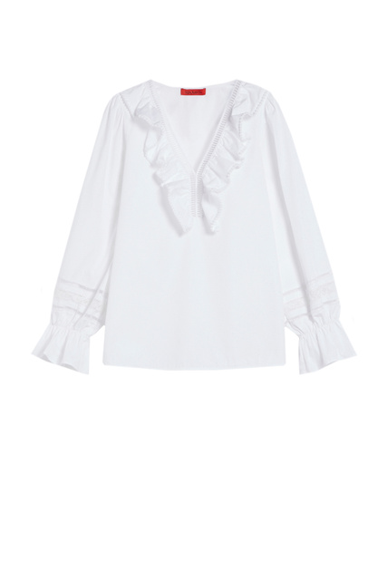 Блузка RARO из хлопкового поплина с рюшами на вырезе|Основной цвет:Белый|Артикул:71140822 | Фото 1