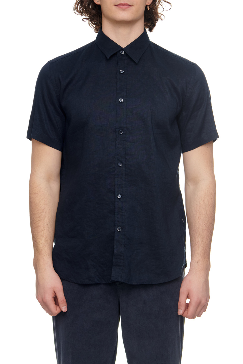 Рубашка из эластичного льна|Основной цвет:Синий|Артикул:50490343 | Фото 1