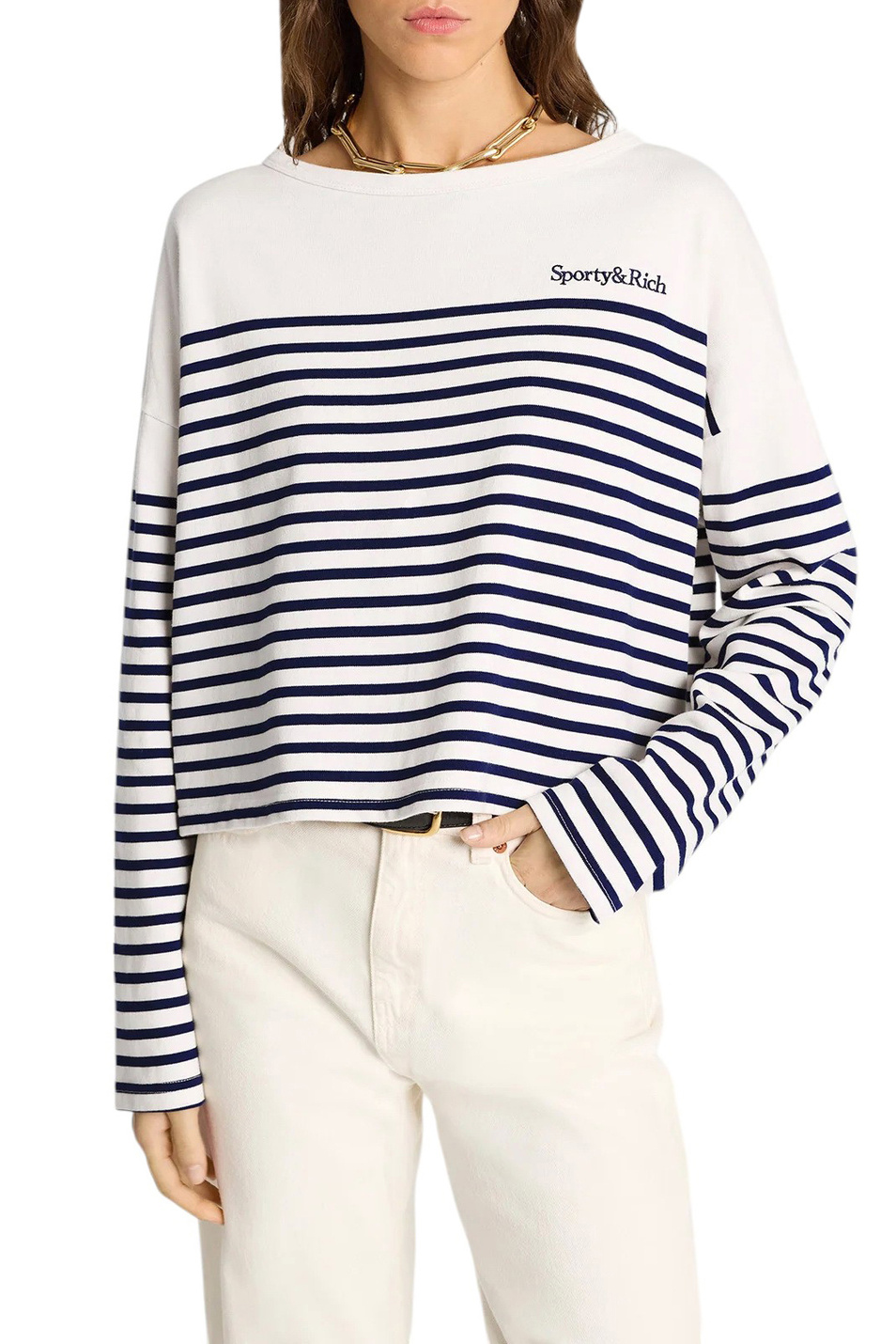 Женский Sporty & Rich Лонгслив Mariniere из хлопка (цвет ), артикул TO035508300ST14 | Фото 3