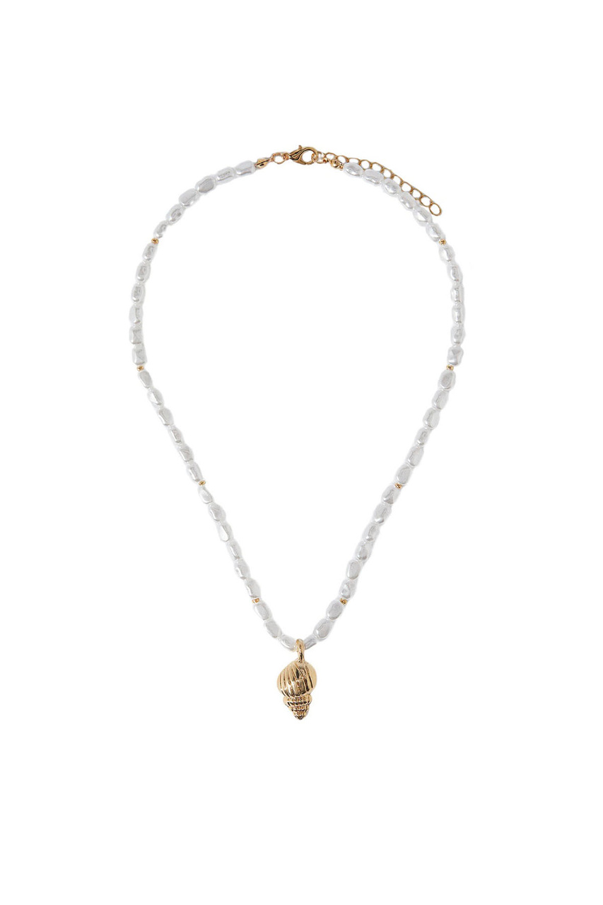 Ожерелье с искусственным жемчугом и подвеской|Основной цвет:Золотой|Артикул:209005 | Фото 1