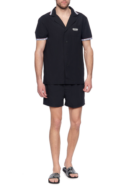 Пижама рубашечного типа с контрастными деталями|Основной цвет:Черный|Артикул:A5004-8133 | Фото 1
