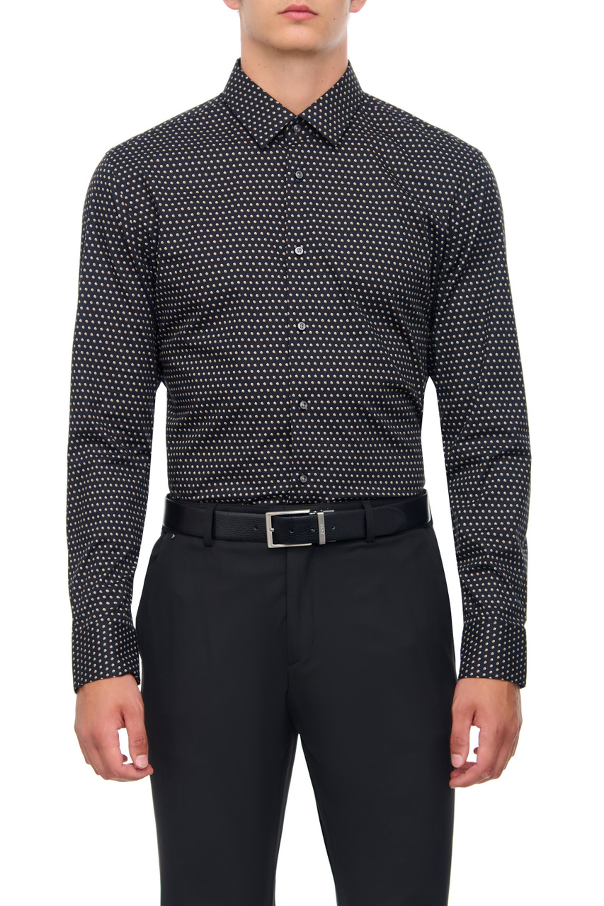 Рубашка из эластичного хлопка с принтом|Основной цвет:Черный|Артикул:50502608 | Фото 1