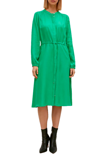 Платье-рубашка с кулиской на поясе|Основной цвет:Зеленый|Артикул:2129264 | Фото 2