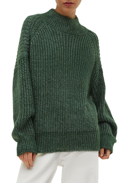 Вязаный свитер с высоким воротником|Основной цвет:Зеленый|Артикул:191028 | Фото 1