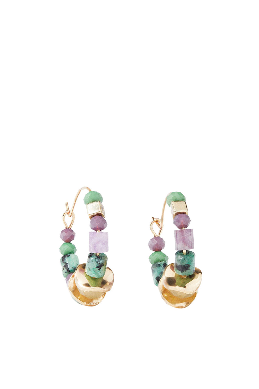 Серьги-кольца с камнями|Основной цвет:Разноцветный|Артикул:217425 | Фото 1