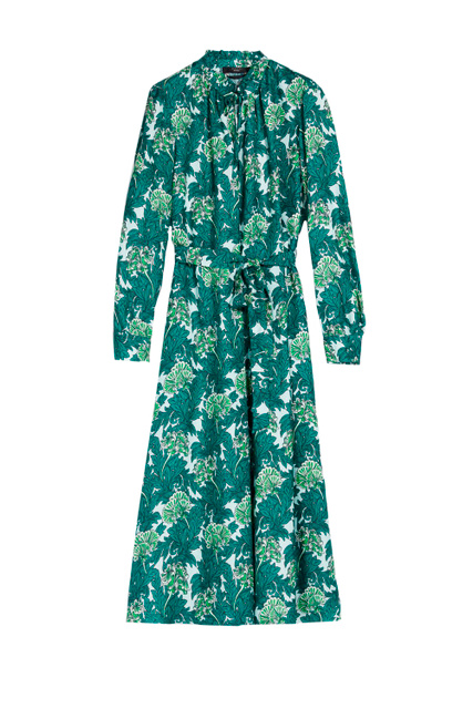 Платье HELLO из вискозы и шелка с рюшами на вырезе|Основной цвет:Зеленый|Артикул:2352210137 | Фото 1