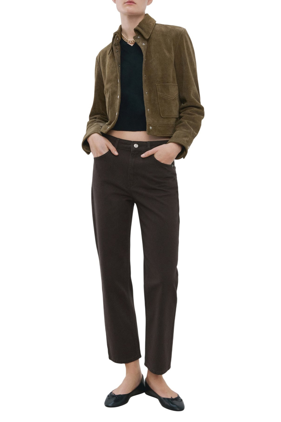 Женский Mango Джинсы укороченные однотонные (цвет ), артикул 27004108 | Фото 2