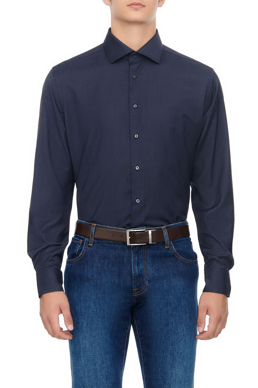 Рубашка из натуральной шерсти|Основной цвет:Синий|Артикул:92P100-3811280 | Фото 1