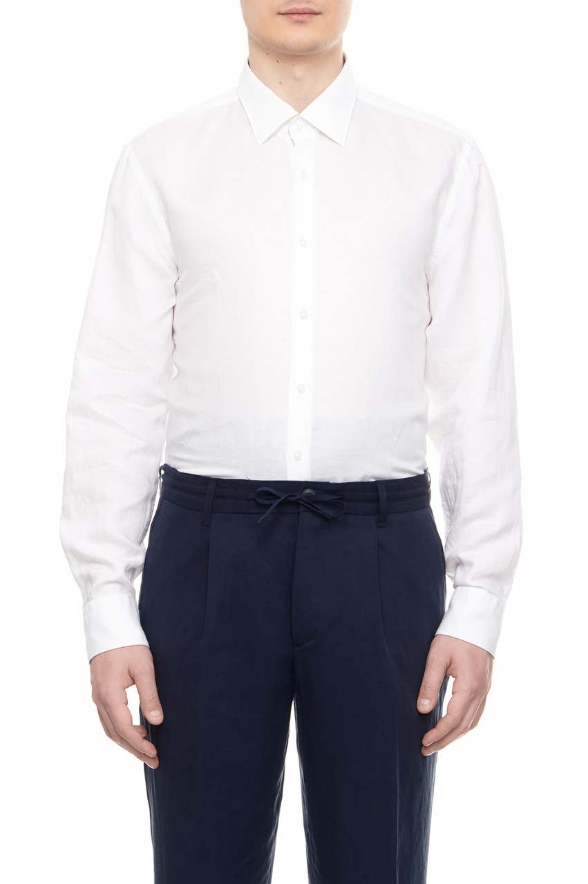 Рубашка из льна и лиоцелла|Основной цвет:Белый|Артикул:50513676 | Фото 1