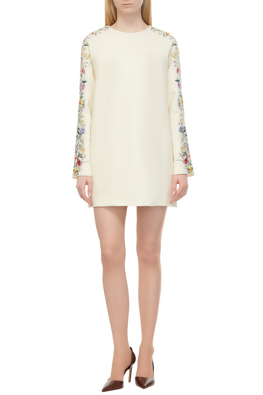 Платье LEVA из эластичной шерсти с вышивкой|Основной цвет:Кремовый|Артикул:2411221121 | Фото 1