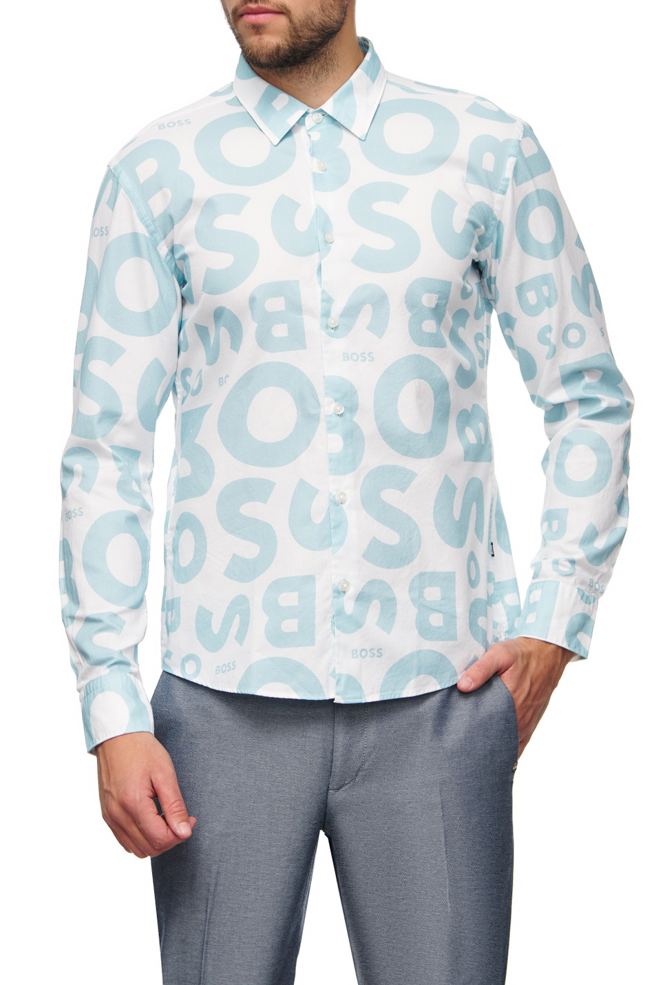 BOSS Рубашка из натурального хлопка с логотипированным принтом (цвет ), артикул 50473837 | Фото 1