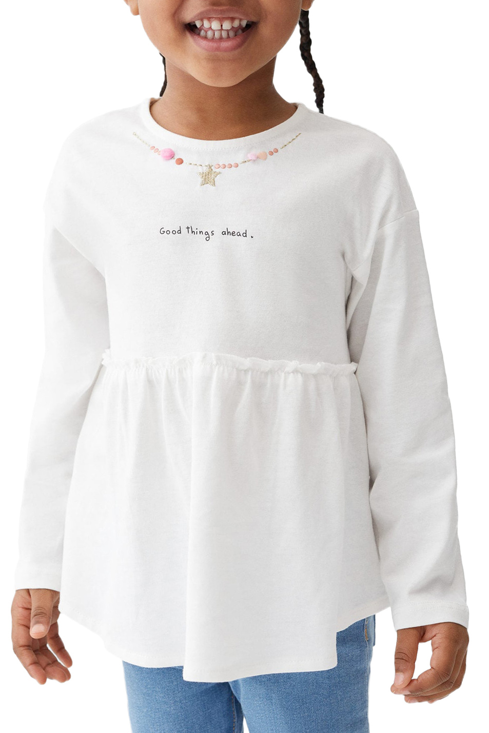 Девочкам Mango Kids Лонгслив JEWEL из натурального хлопка (цвет ), артикул 47003269 | Фото 3