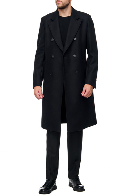 Двубортное пальто из смесовой шерсти|Основной цвет:Черный|Артикул:50474948 | Фото 2