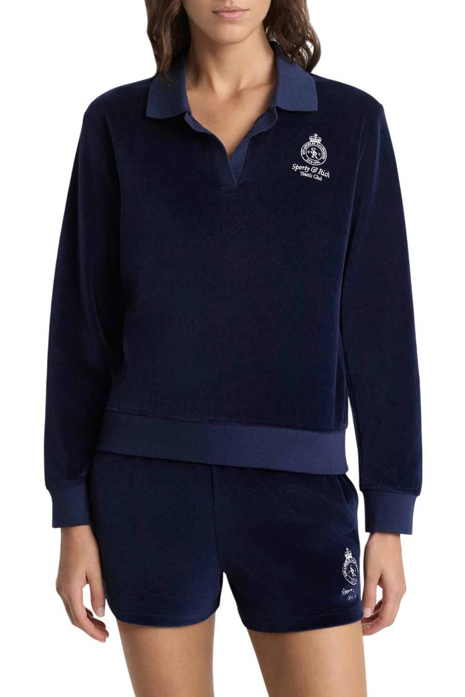 Женский Sporty & Rich Джемпер-поло Crown Tennis из велюра (цвет ), артикул TO00261426BL124 | Фото 4