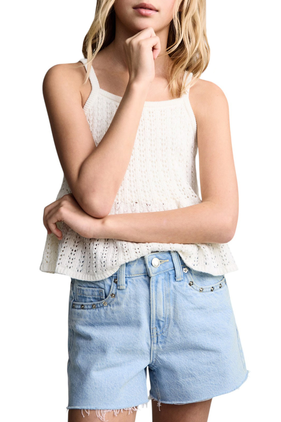 Девочкам Mango Kids Шорты джинсовые CAMILA с заклепкам (цвет ), артикул 87025945 | Фото 4