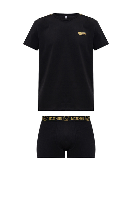 Комплект из футболки и боксеров с логотипом|Основной цвет:Черный|Артикул:A2102-8119 | Фото 1